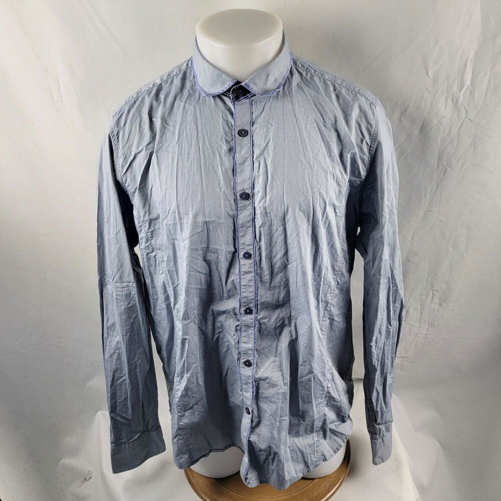 Ted Baker London Shirt Mens 6 XL Blue Button Front Solid Cotton Flip Cuff L/S